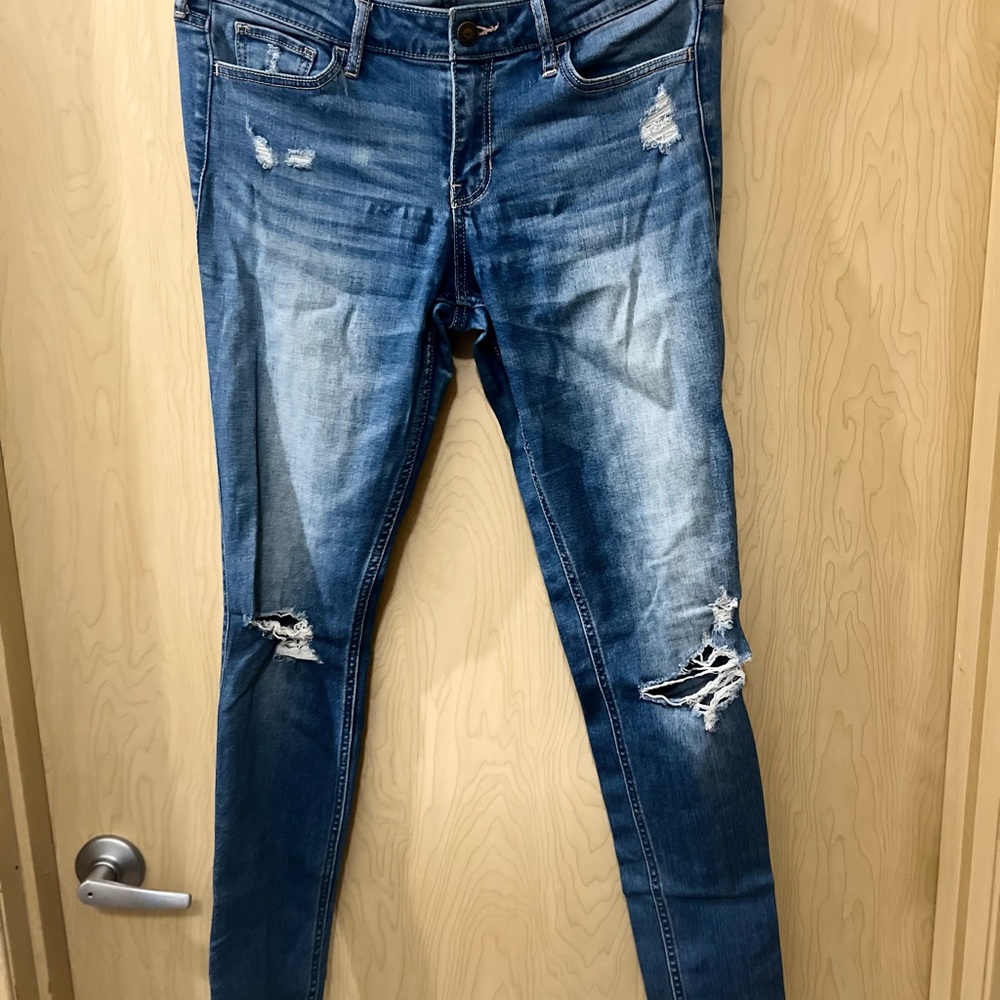 Hollister Blue Skinny Jeans with Distressed Details